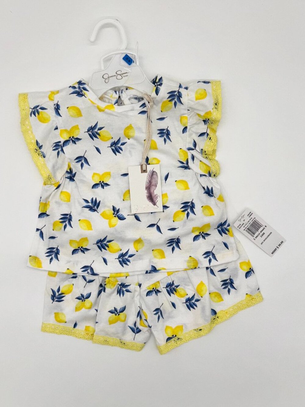NWT Jessica Simpson Girls 24M Short Sleeve Lemon 2pc Set with Headband